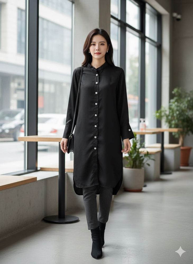 Elegant Black Tunic Shirt Dress
