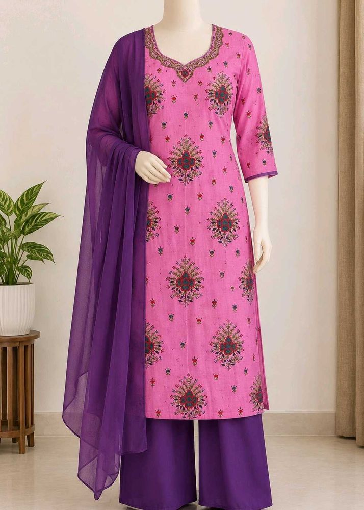 Elegant Pink unstitched 2 Kurta Set with bottom fa