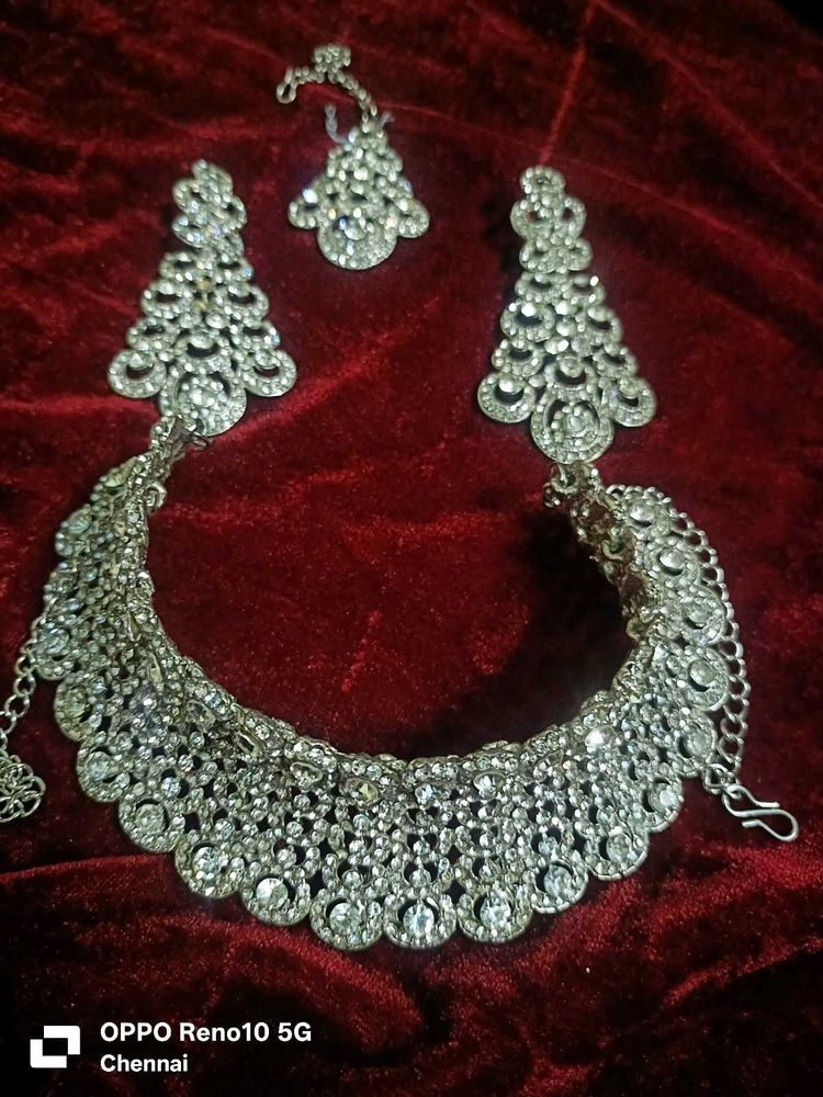 Sparkling Silver Indian multiple Jewelry Set