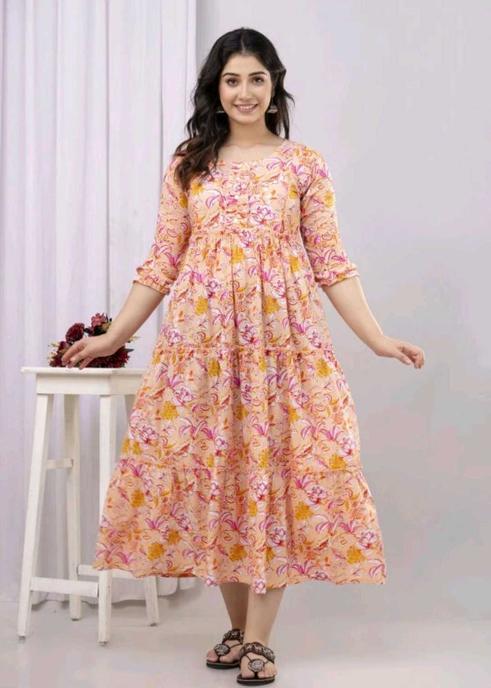 Floral Print Tiered Midi Dress