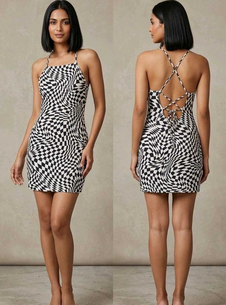 worn only once - Checkered Halter Neck Mini Dress