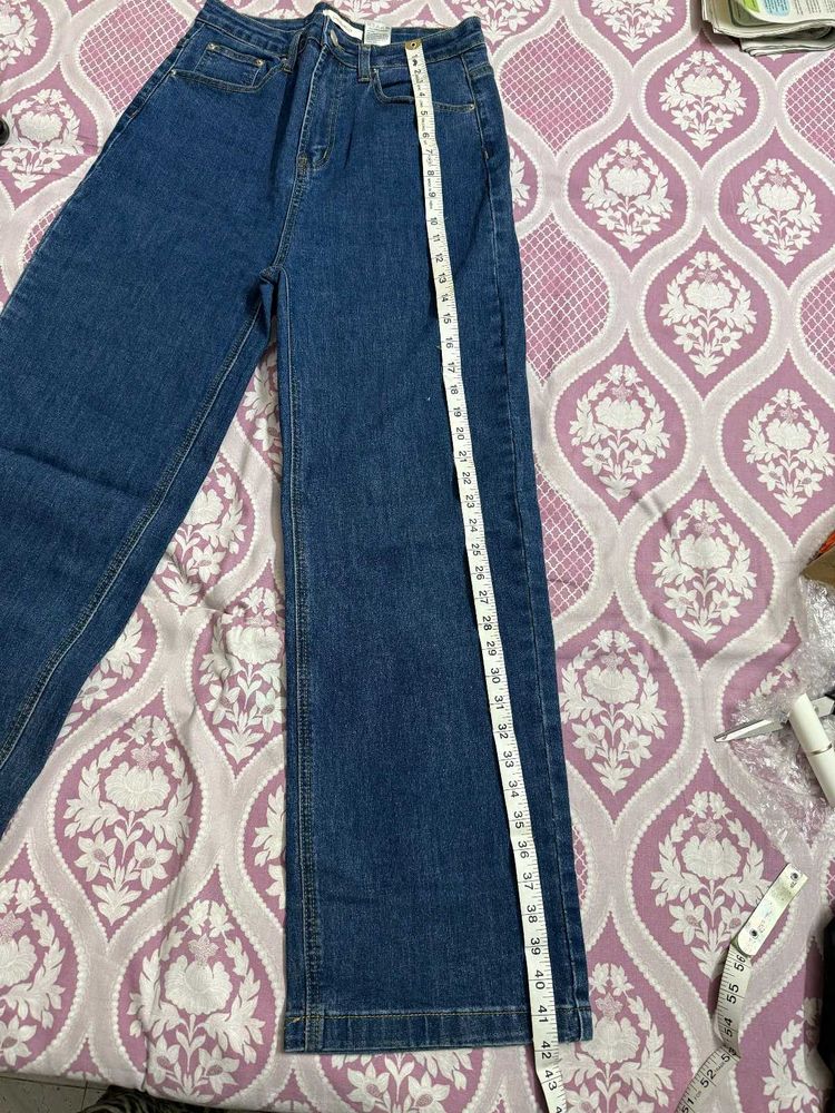 Blue Denim Wide Leg Jeans