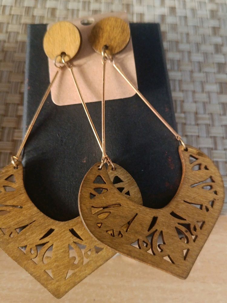 Wooden Geometric Dangle Earrings