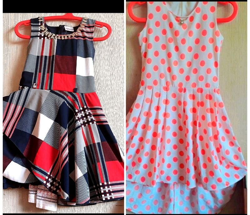 Combo Stylish Checkered Fit &amp; Flared Dress And Fruity Orange Polka Dots