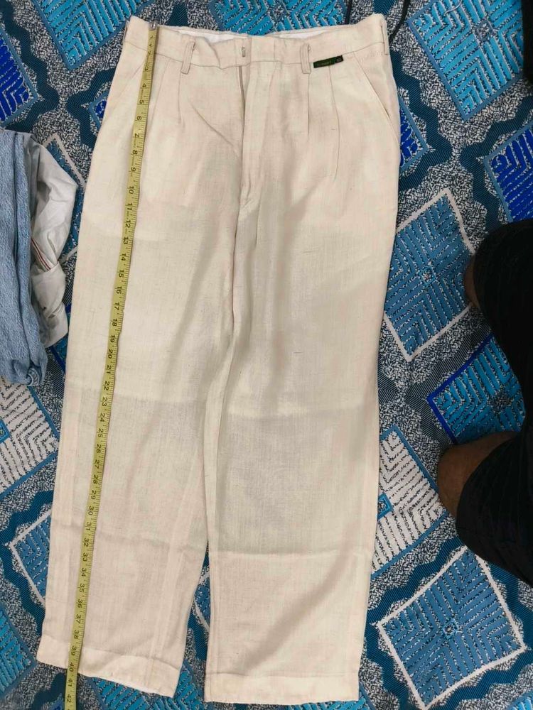 Men's Beige Linen Blend Trousers