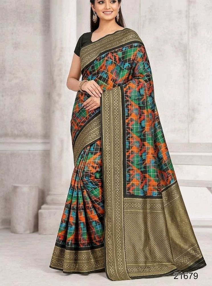Vibrant Geometric Print Silk Saree