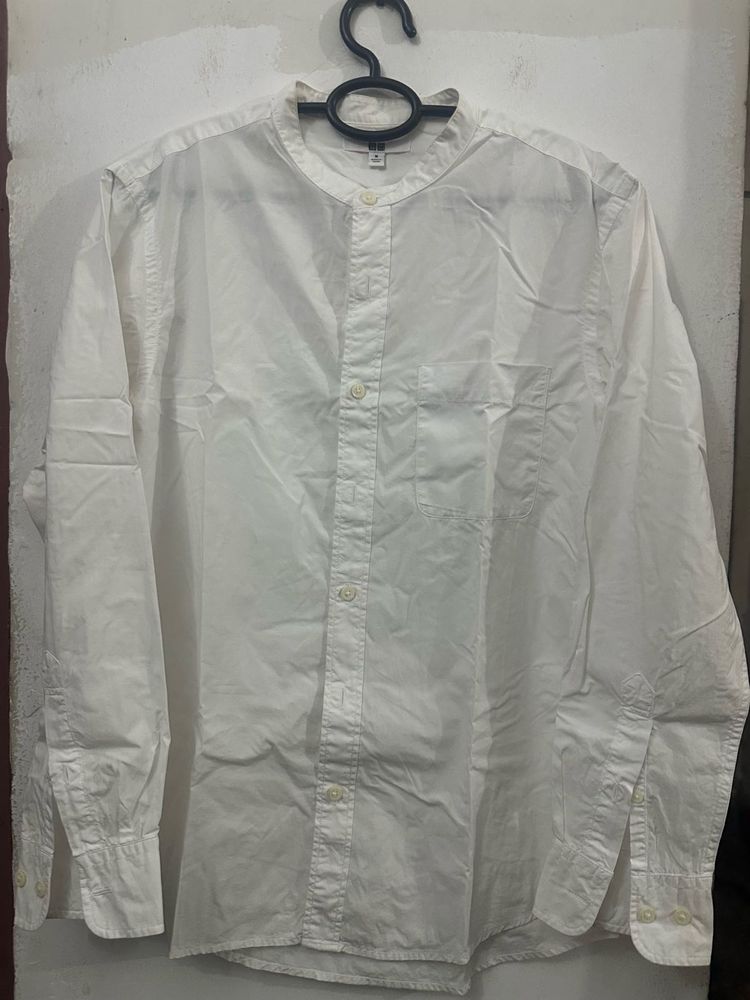 Men's White Band Collar Shirt