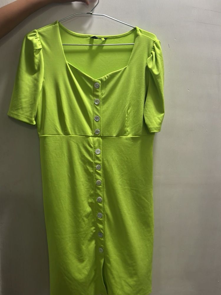 Neon Green Button-Up Midi Dress