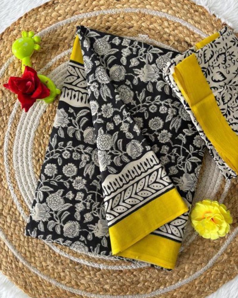 Elegant Black &amp; White Floral Saree