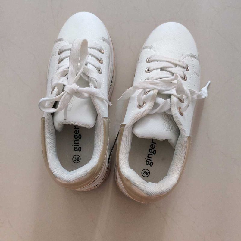 White &amp; Gold Platform Sneakers