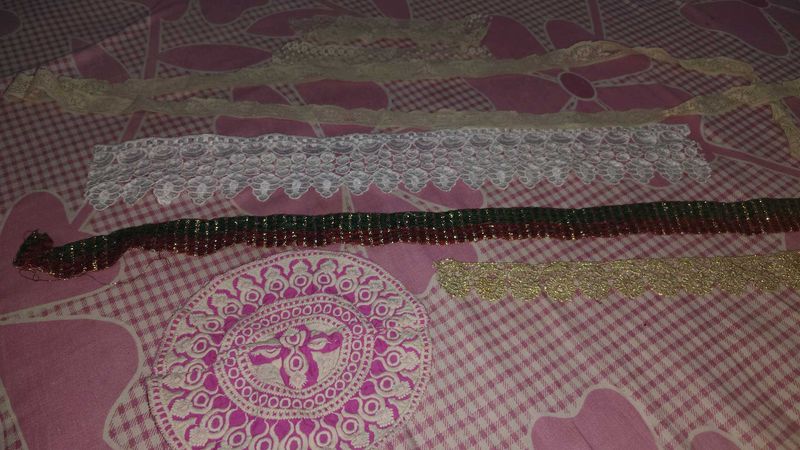 lace neck unstitched dress material patches combo
