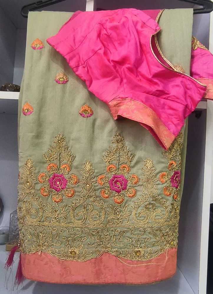 Embroidered Saree with Pink Blouse