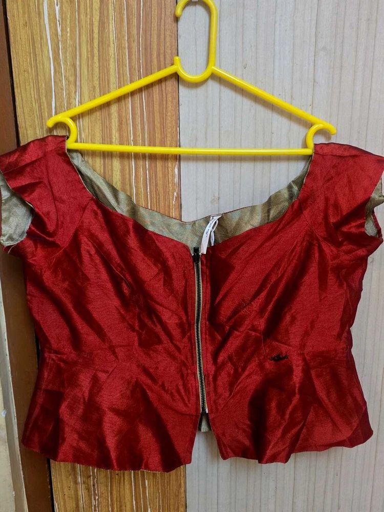 Off shoulder Elegant Red Silk Blouse