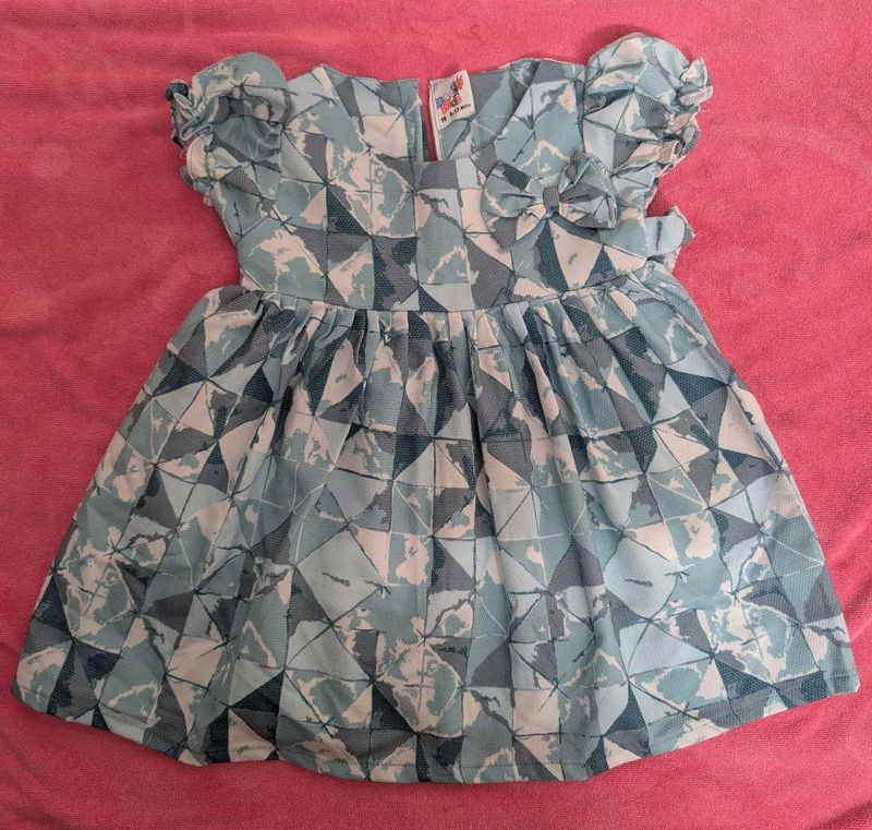 Cute Baby Girl's Blue Geometric Dress