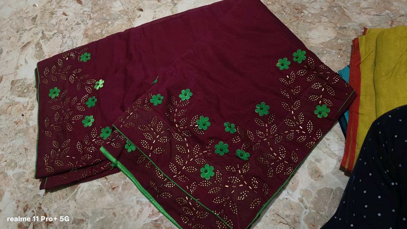 Maroon Embroidered Saree
