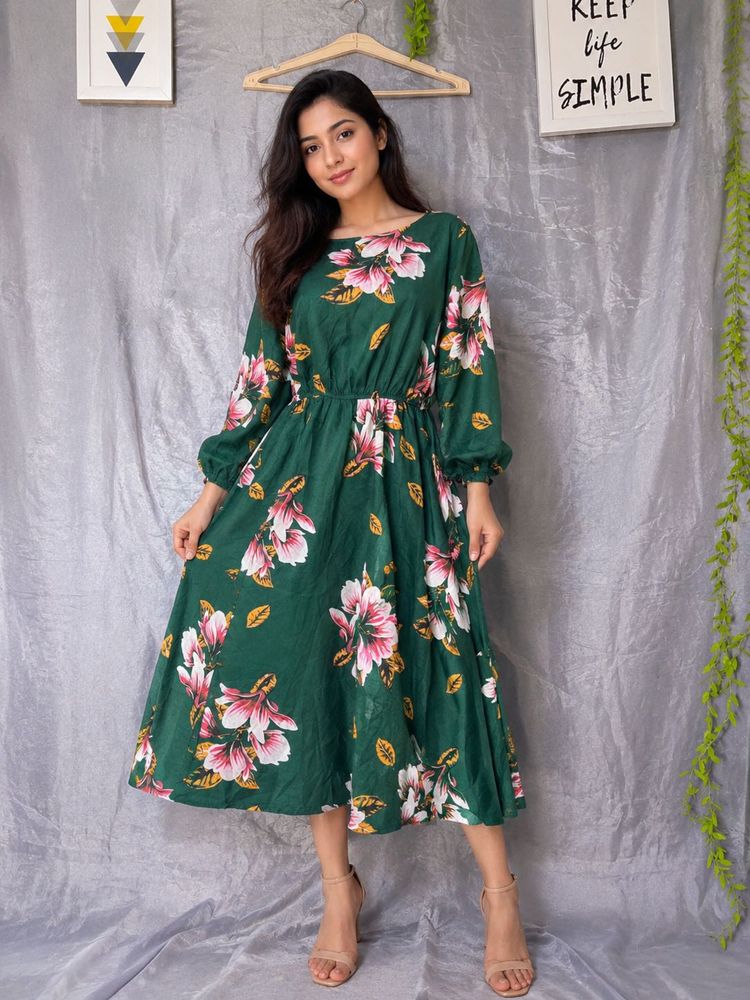 SHEIN Green Floral Midi Dress