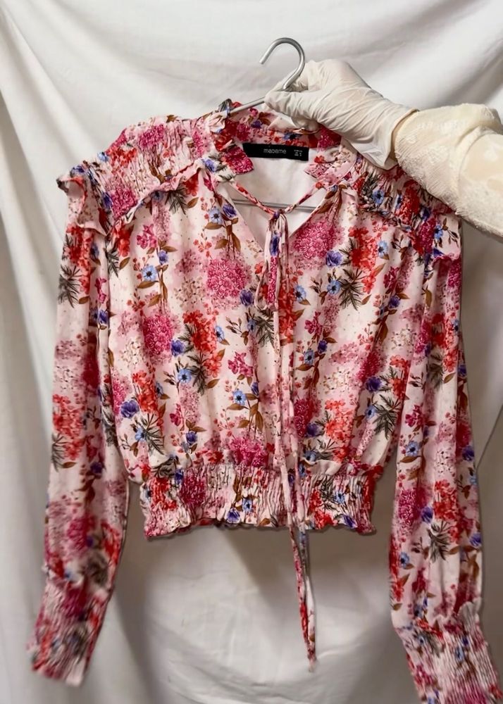 Floral Print Tie-Neck Blouse