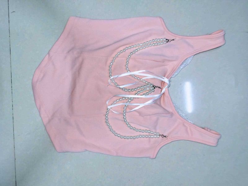 Pink Pearl Embellished Tank Top