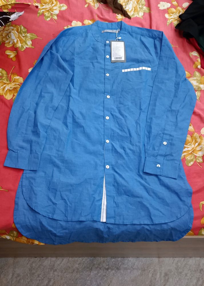 Blue Short Kurta For Men , Ode By House Of Pataudi