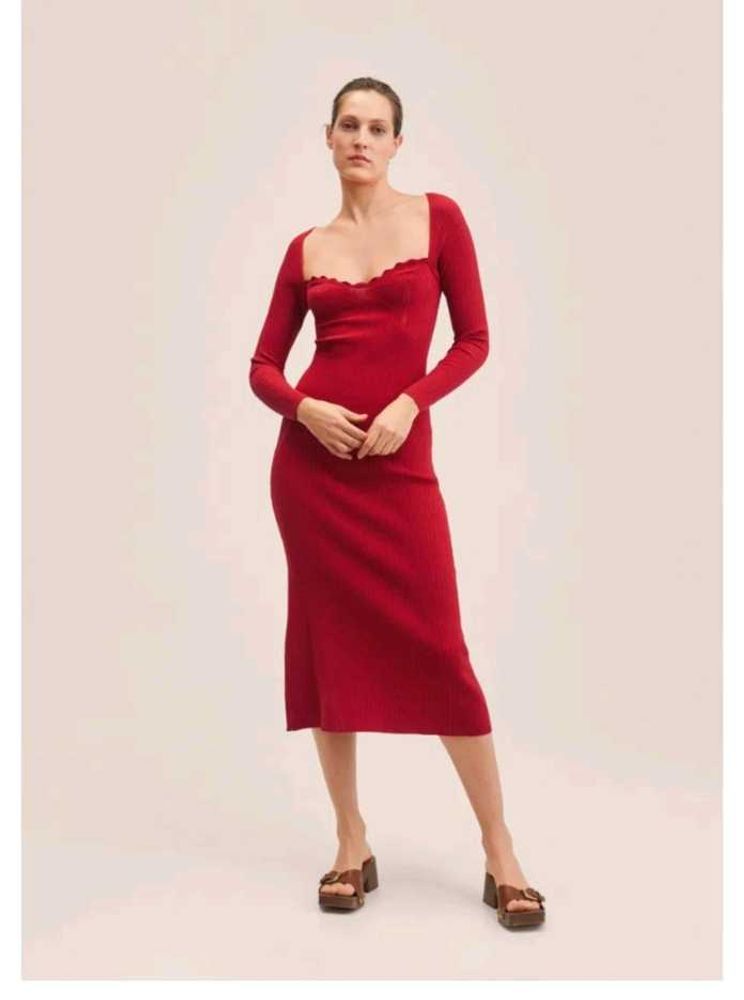 Red Ribbed Midi Dress