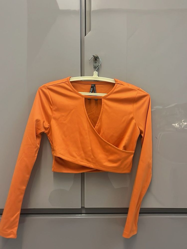 Bright Orange Cut-Out Crop Top