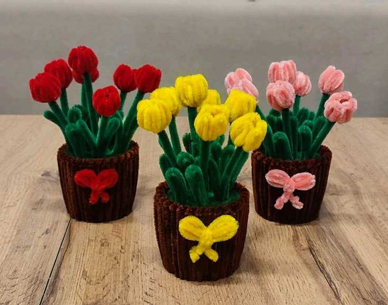 Handmade Pipe Cleaner Tulips in Pots