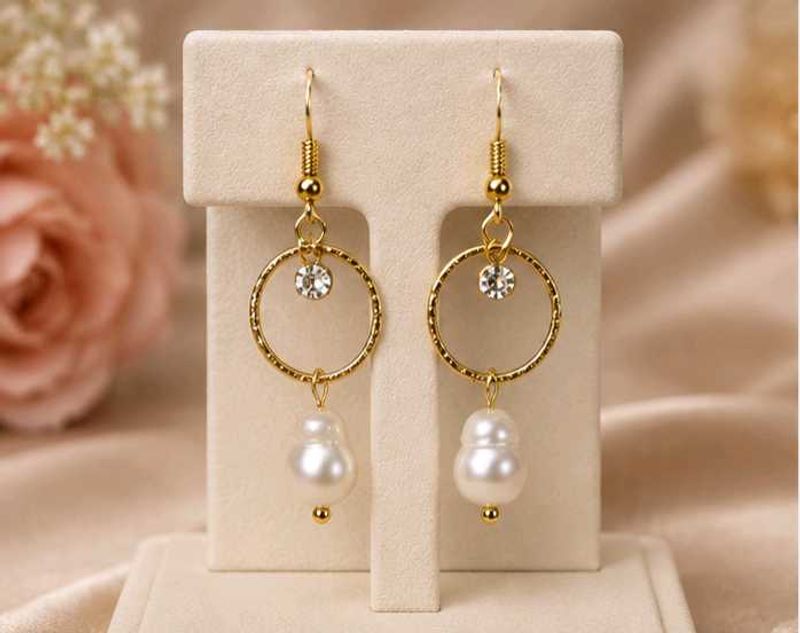 fresh water Pearl &amp; Crystal Hoop Earrings