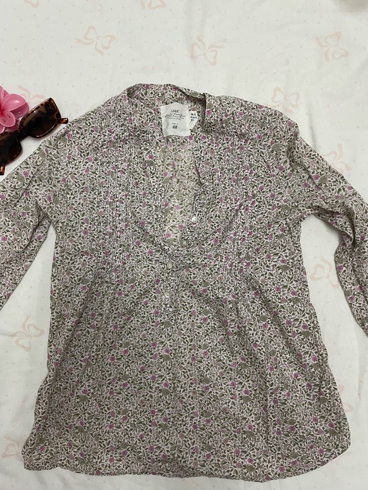 Floral Print V-Neck Long Sleeve Top