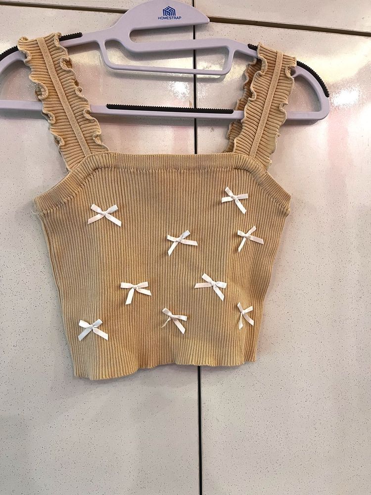 Cute Ribbed Tank Top with Bows