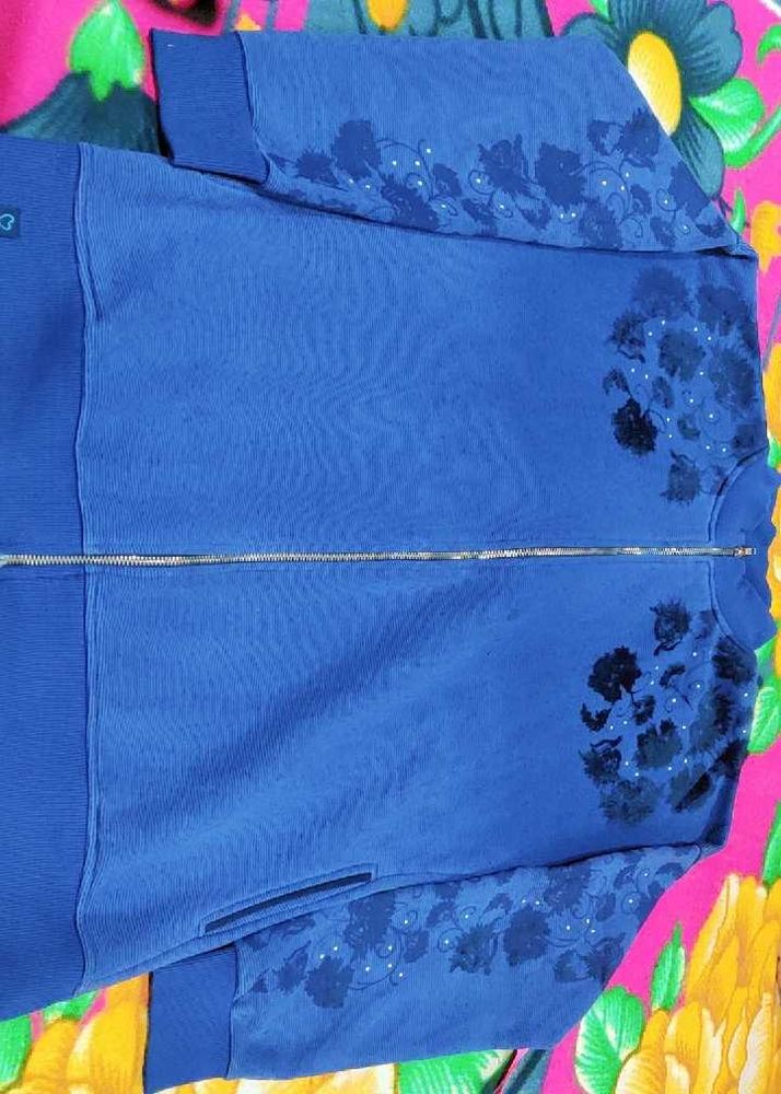 Blue Floral Zip-Up Jacket