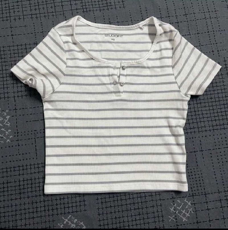 Studiofit Grey Striped Henley Top