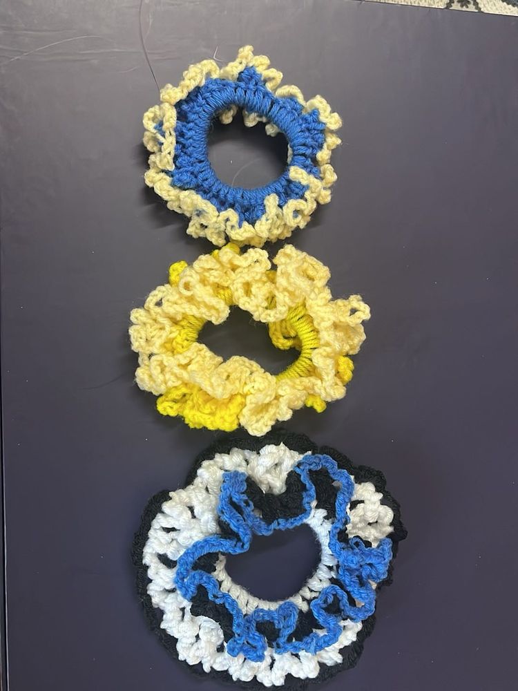 Handmade Crochet Scrunchies Set of 3
