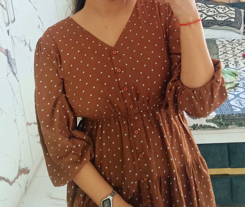 Polka Dot Brown Midi Dress