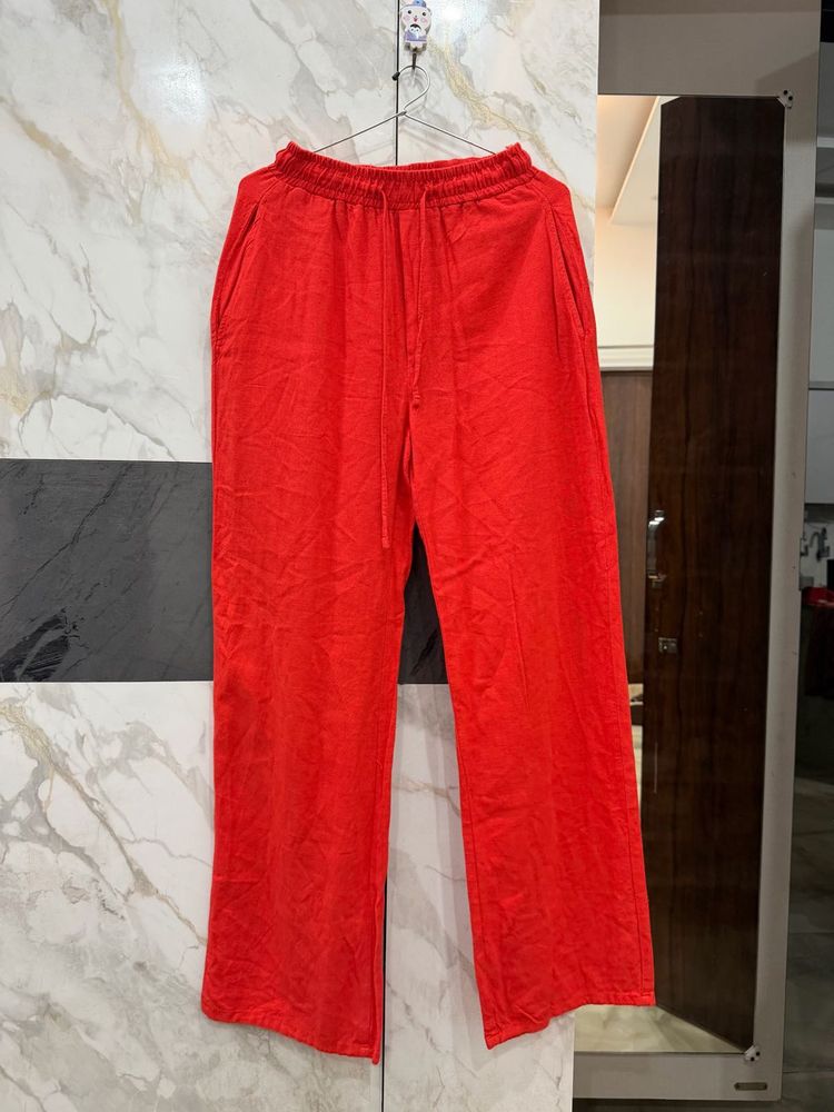 Bright Red Wide-Leg Lounge Pants