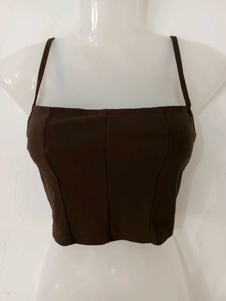 Brown Spaghetti Strap Crop Top