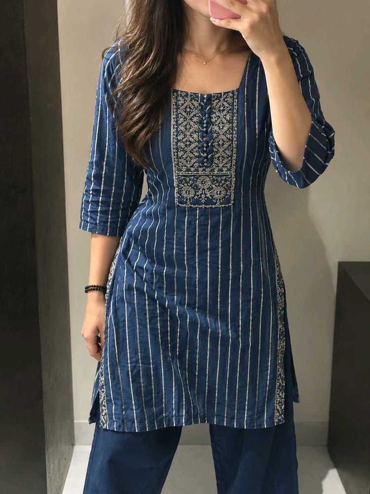 XL- Blue Striped Kurta Set