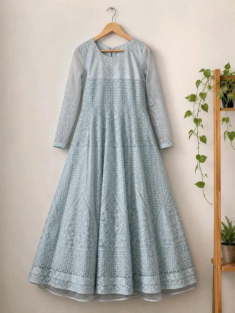 Elegant Blue Embroidered Gown