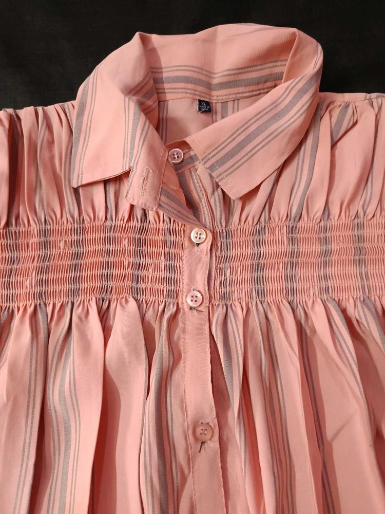 Peach Striped Smocked Top