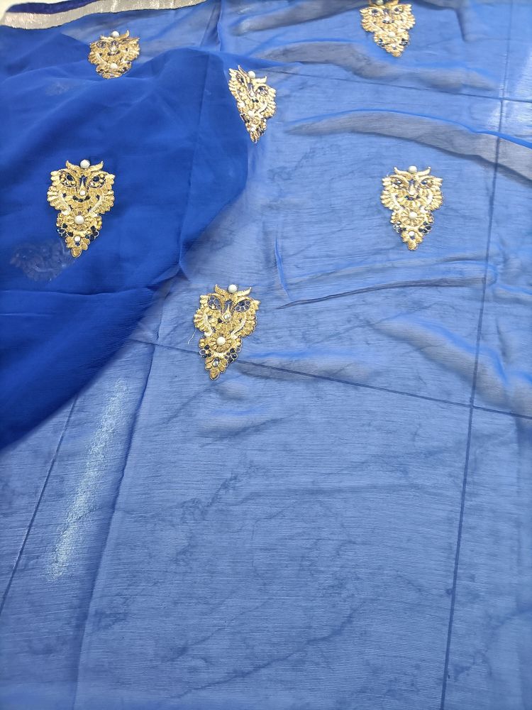 Beautiful Blue Saree With Netted