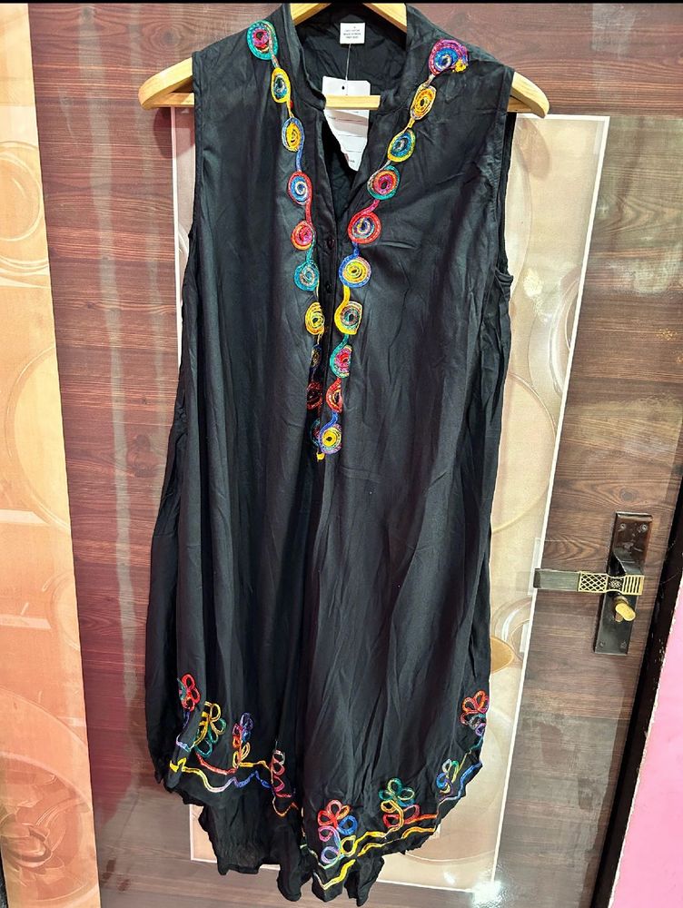 Black Kurta with Colorful Embroidery