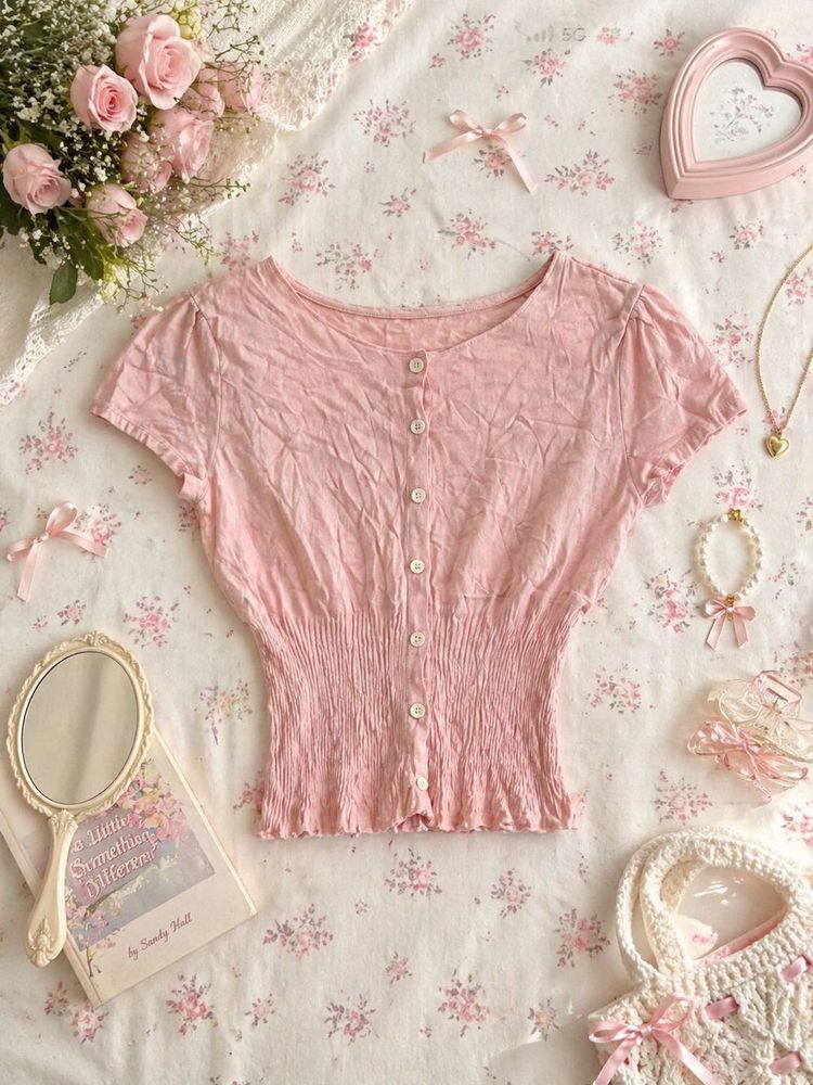 Chic Pink Button-Up Crop Top