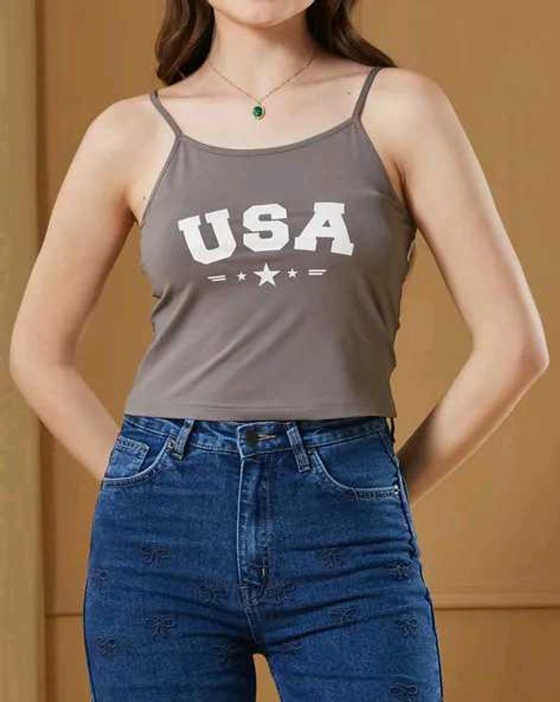 Shein Spaghetti Strap Typographic Chest Print Cami