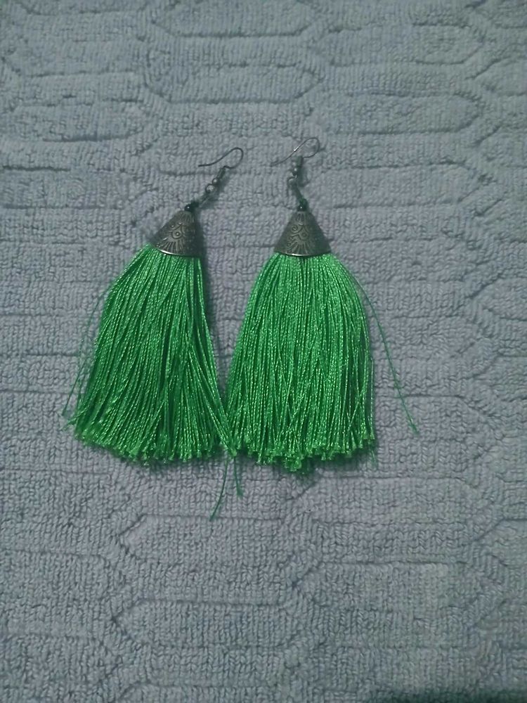 Vibrant Green Tassel Earrings