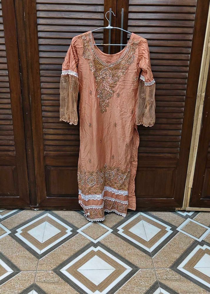 Embroidered Peach Kurta