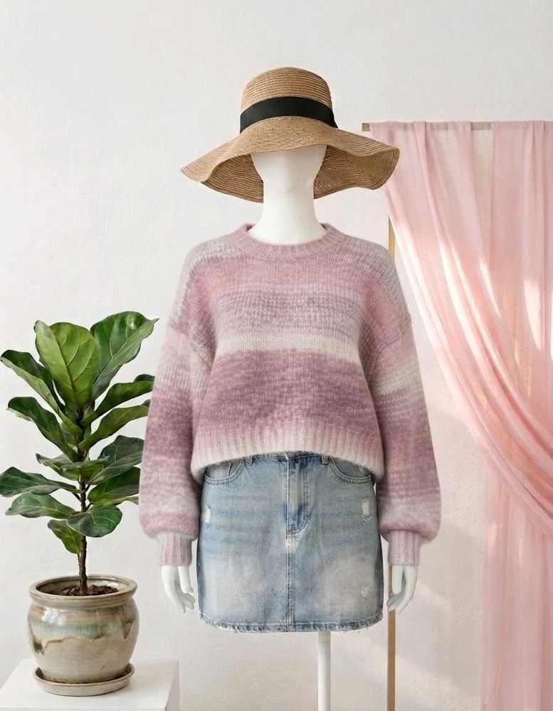Stylish Pink Striped Knit Sweater