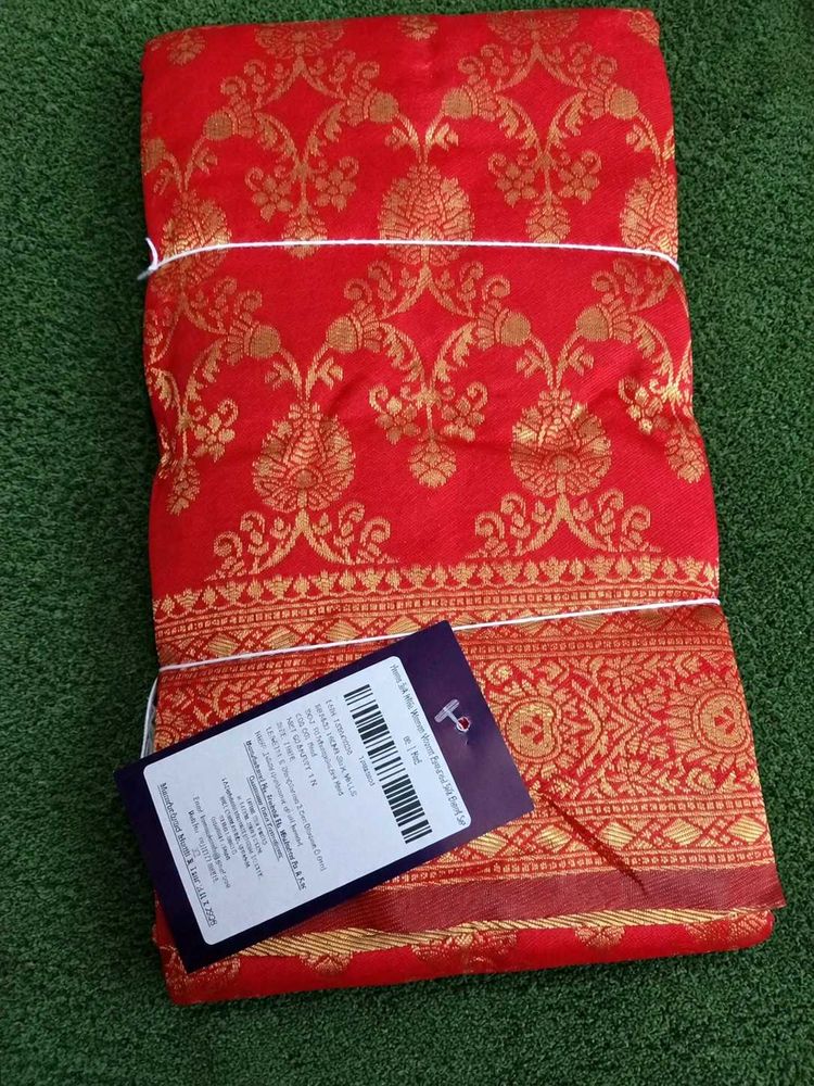 Vibrant Red Saree with Goldwork