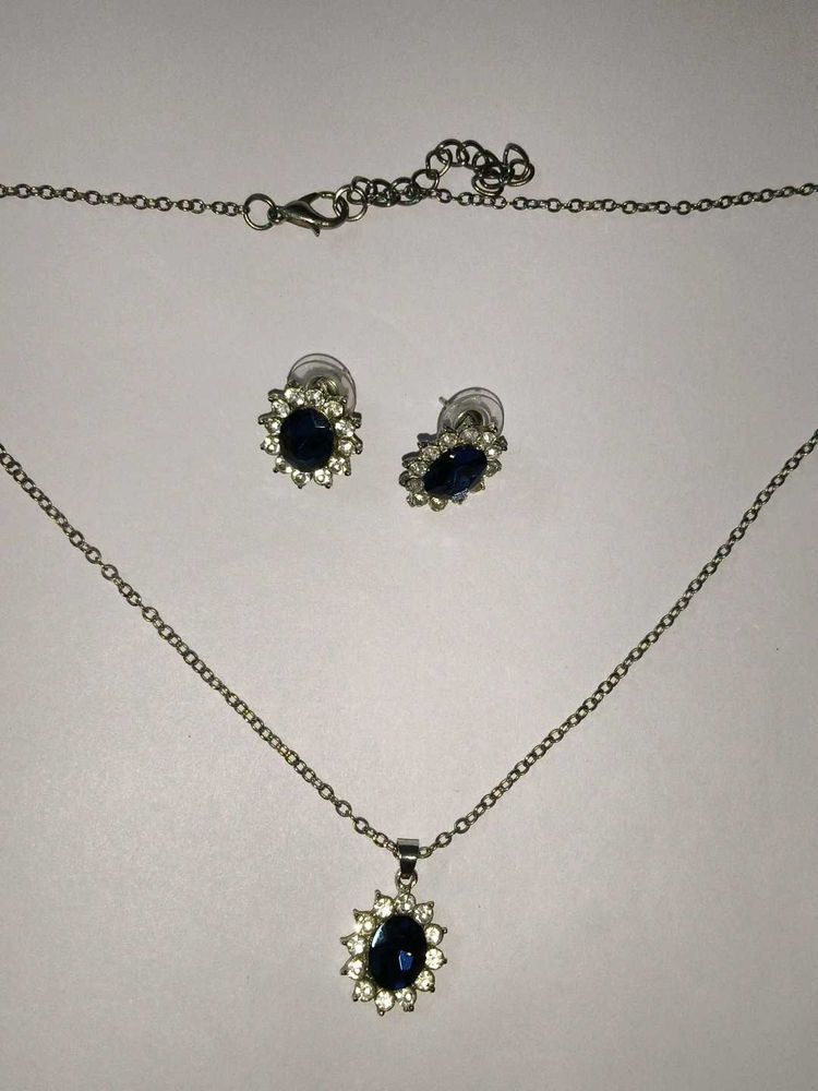 Elegant Blue Stone Necklace &amp; Earrings Set