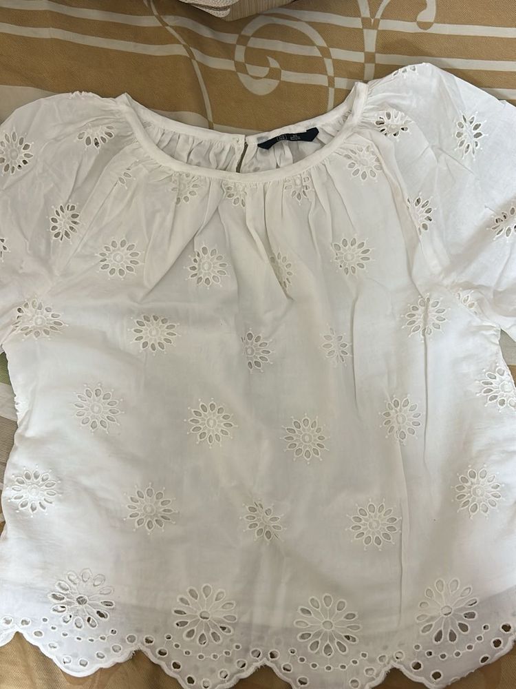Elegant White Broderie Anglaise Top