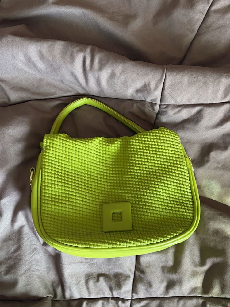 Vibrant Lime Green Textured Shoulder Bag