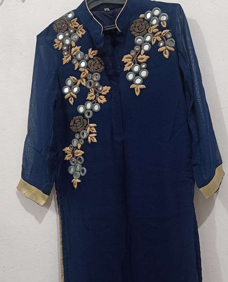 Embellished Navy Blue Kurta
